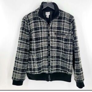 Chico's Black and White Plaid Bomber Jacket